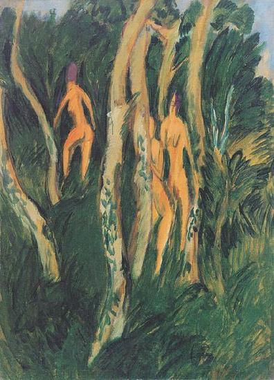 Ernst Ludwig Kirchner Drei Akte unter Baumen Norge oil painting art